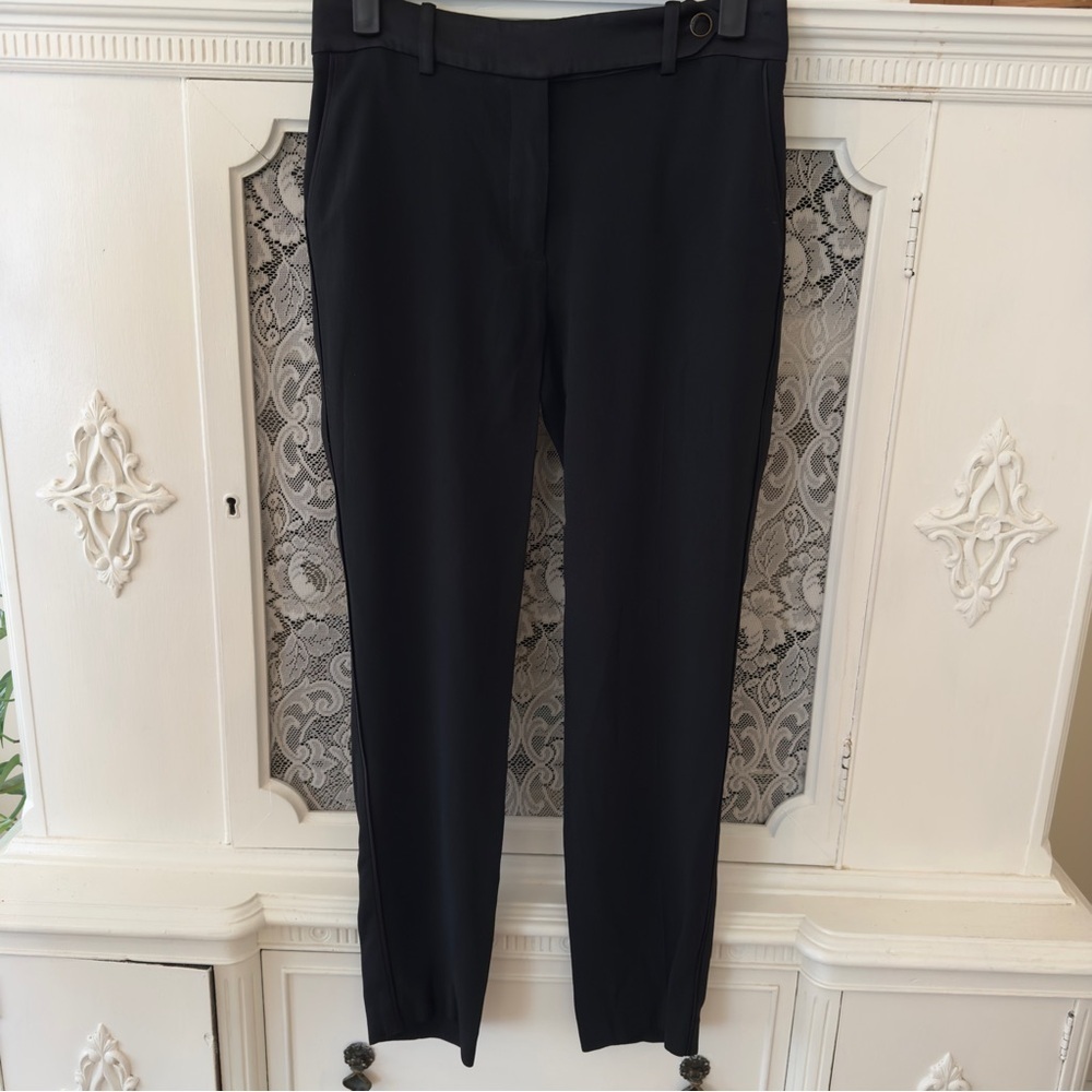 Sezane Black Satin Trimmed Tuxedo Trousers